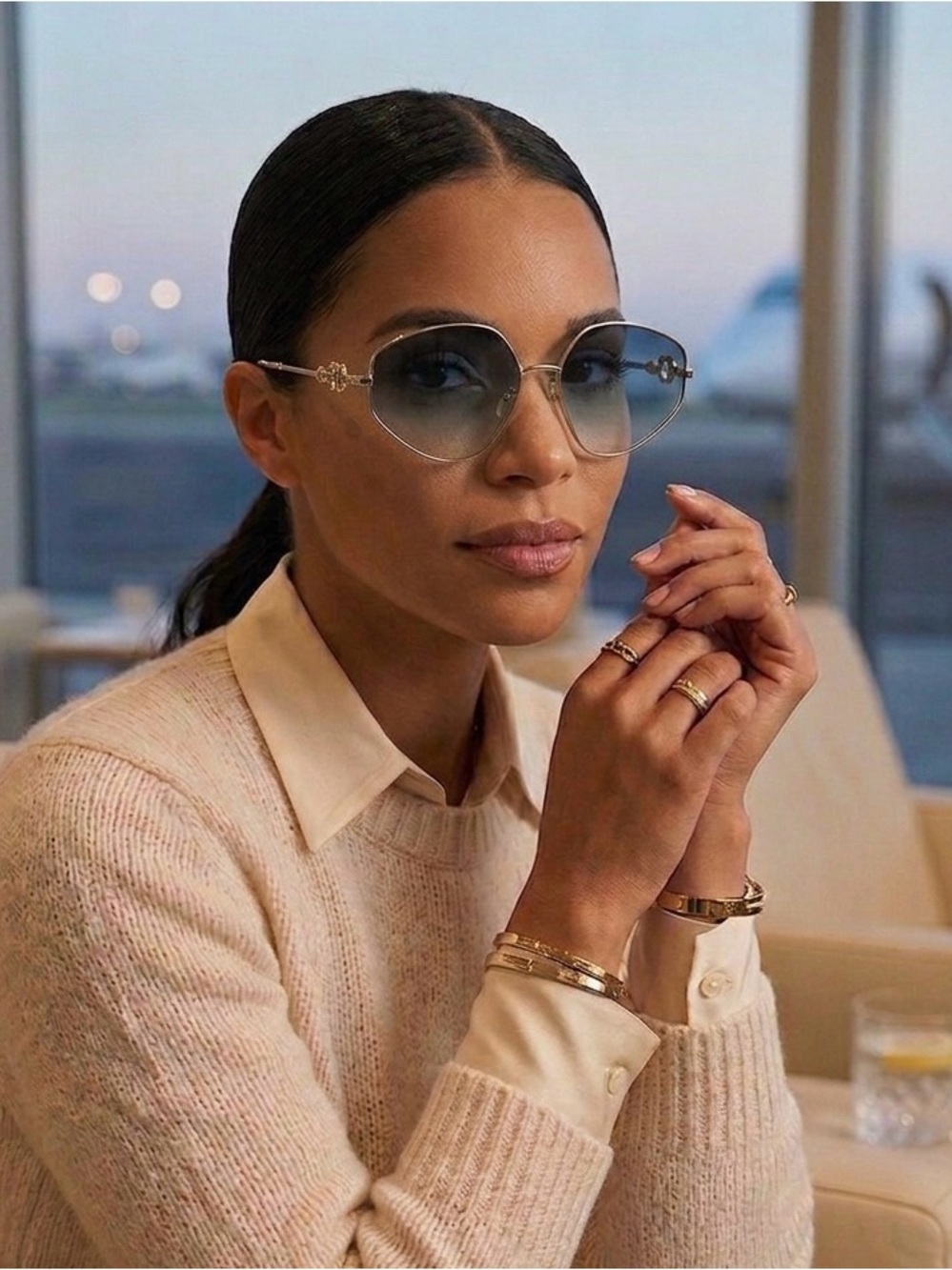 NWOT Chloe "Novelty Collection" Designer Sunglasses in Gold and Gray